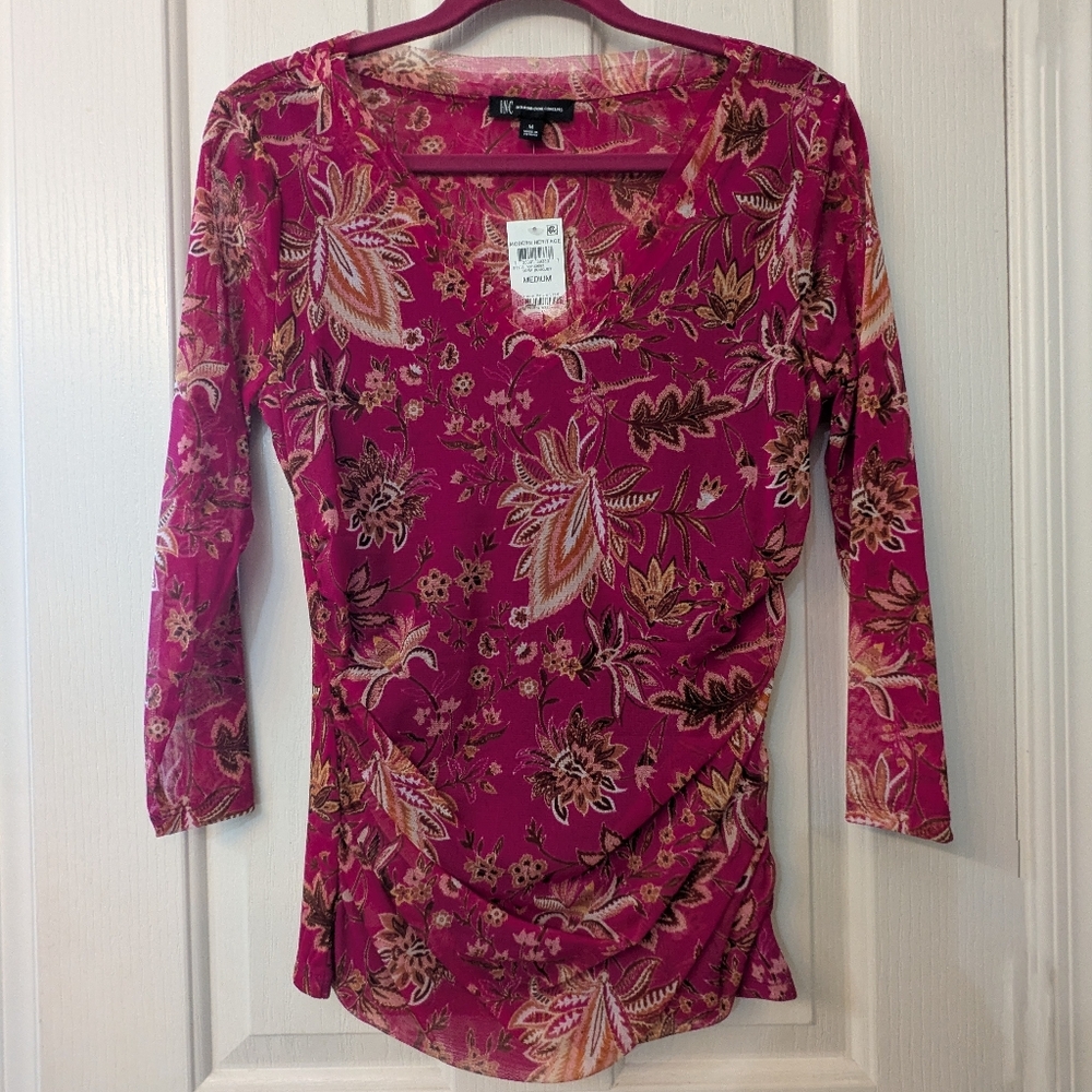 INC Fitted Ruched 3/4 Sleeve Blouse